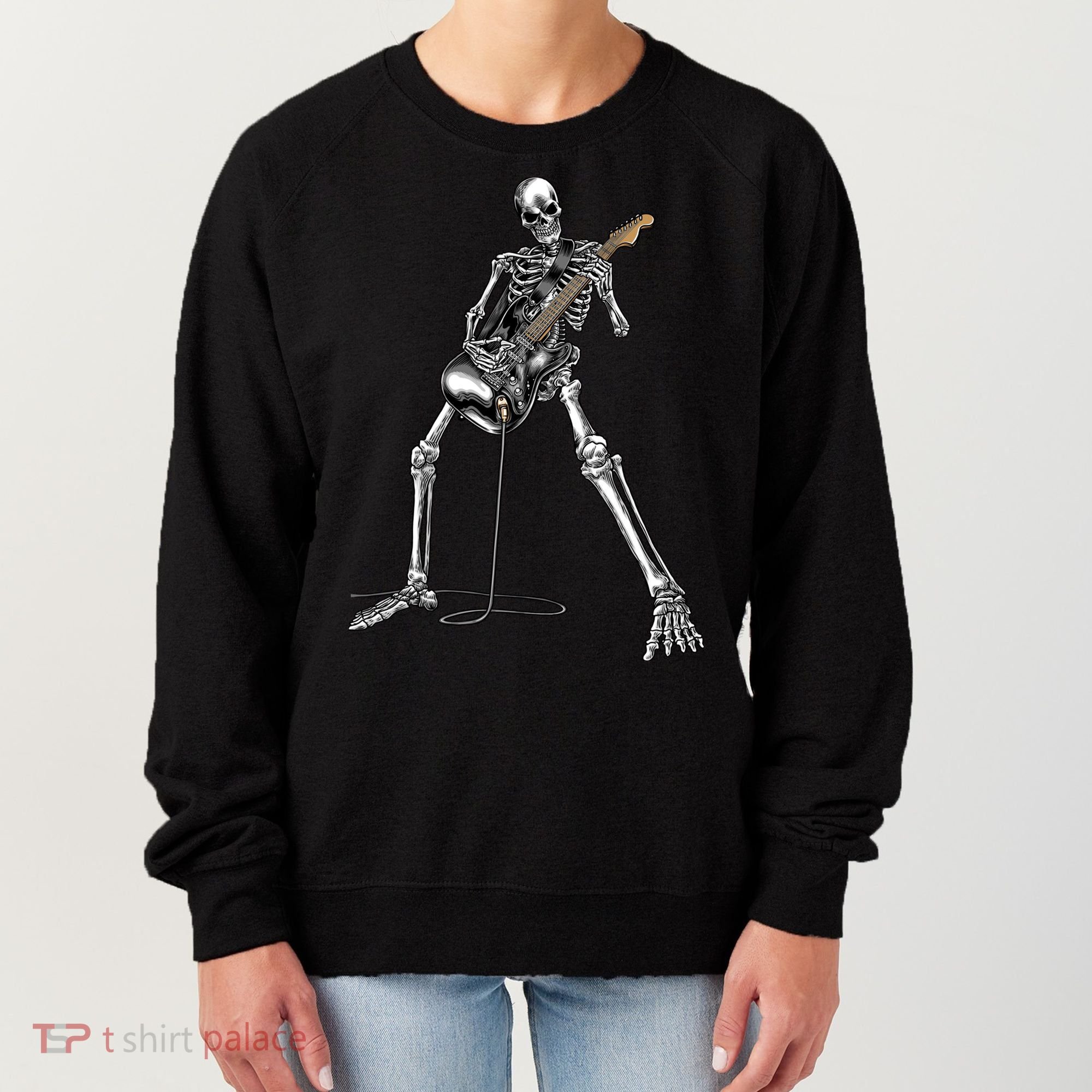 Halloween Skeleton Playing Guitar Rock And Roll Band Tees Women's Sweatshirt