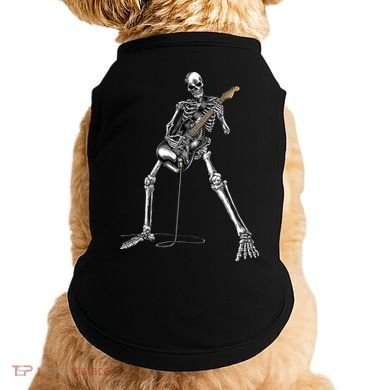 Halloween Skeleton Playing Guitar Rock And Roll Band Tees Doggie Tank