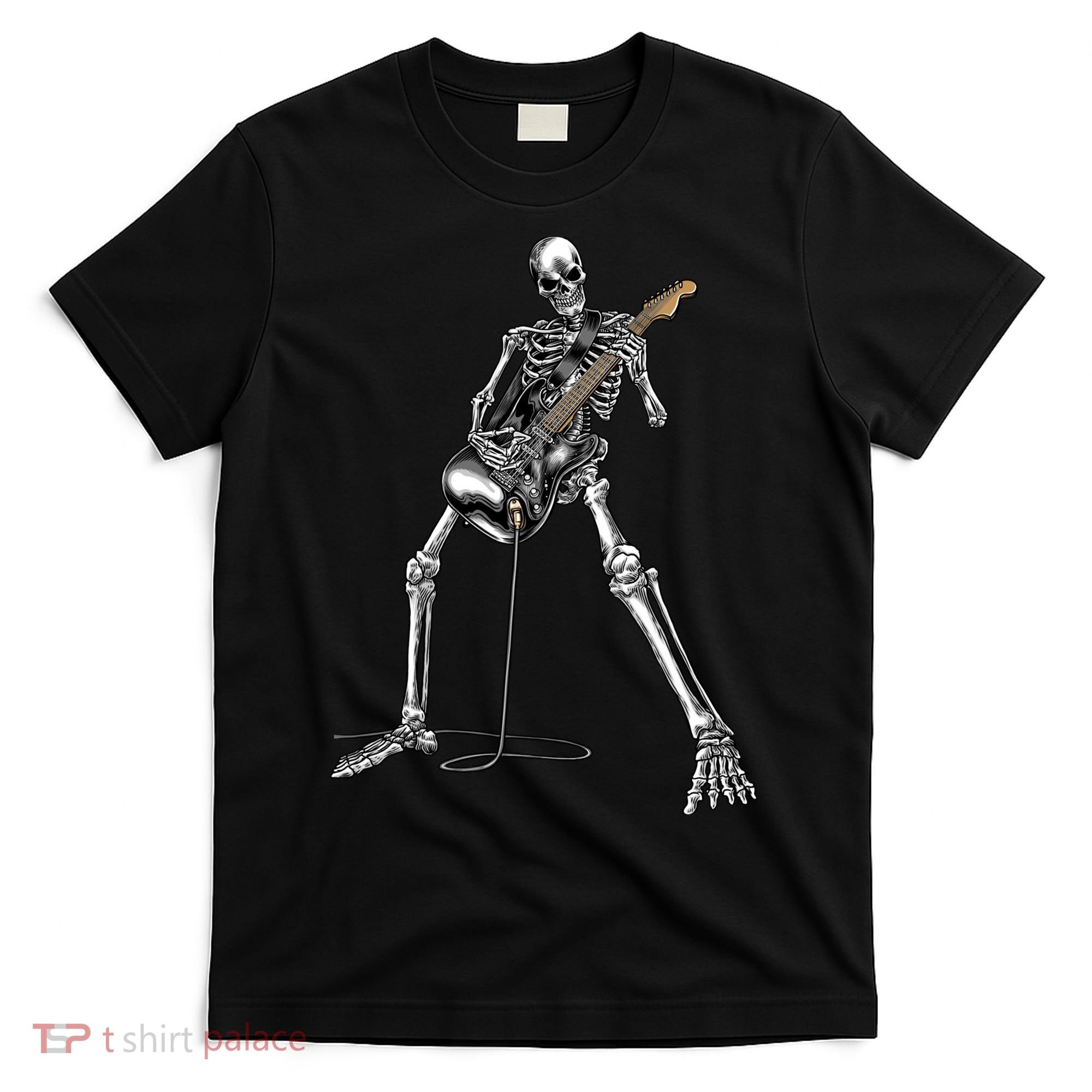Halloween Skeleton Playing Guitar Rock And Roll Band Tees T-Shirt