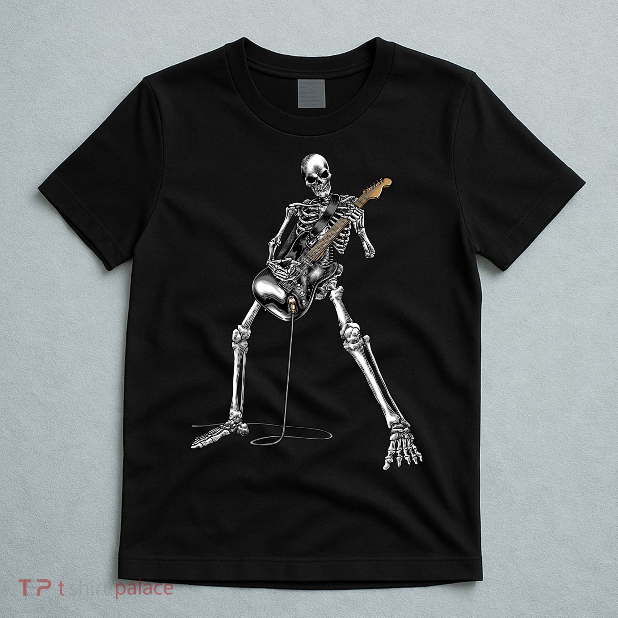 Halloween Skeleton Playing Guitar Rock And Roll Band Tees T-Shirt