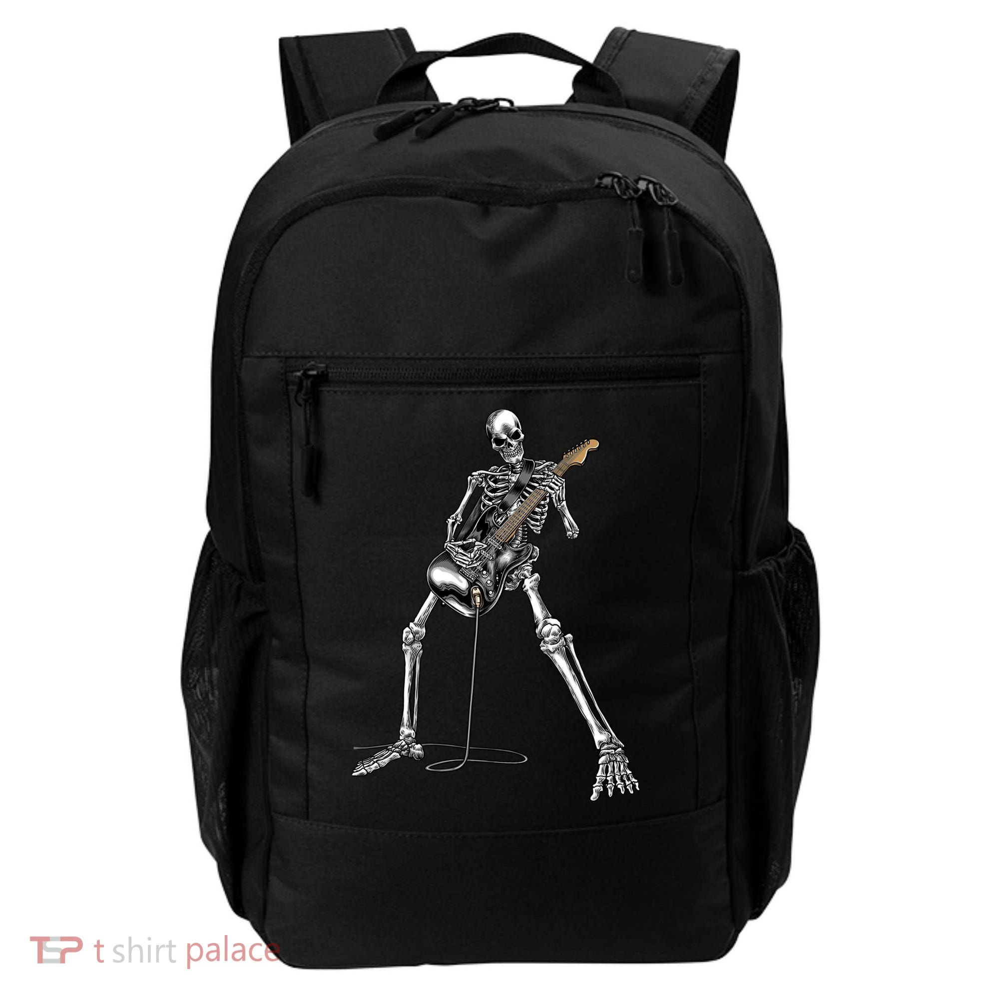 Halloween Skeleton Playing Guitar Rock And Roll Band Tees Backpack