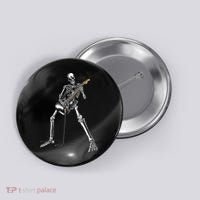 Halloween Skeleton Playing Guitar Rock And Roll Band Tees Button thumb 0