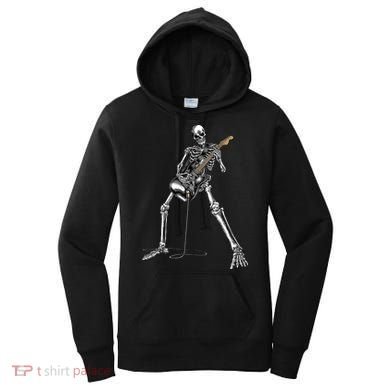 Halloween Skeleton Playing Guitar Rock And Roll Band Tees Women's Hoodie
