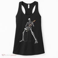 Halloween Skeleton Playing Guitar Rock And Roll Band Tees Women's Tank Top thumb 0