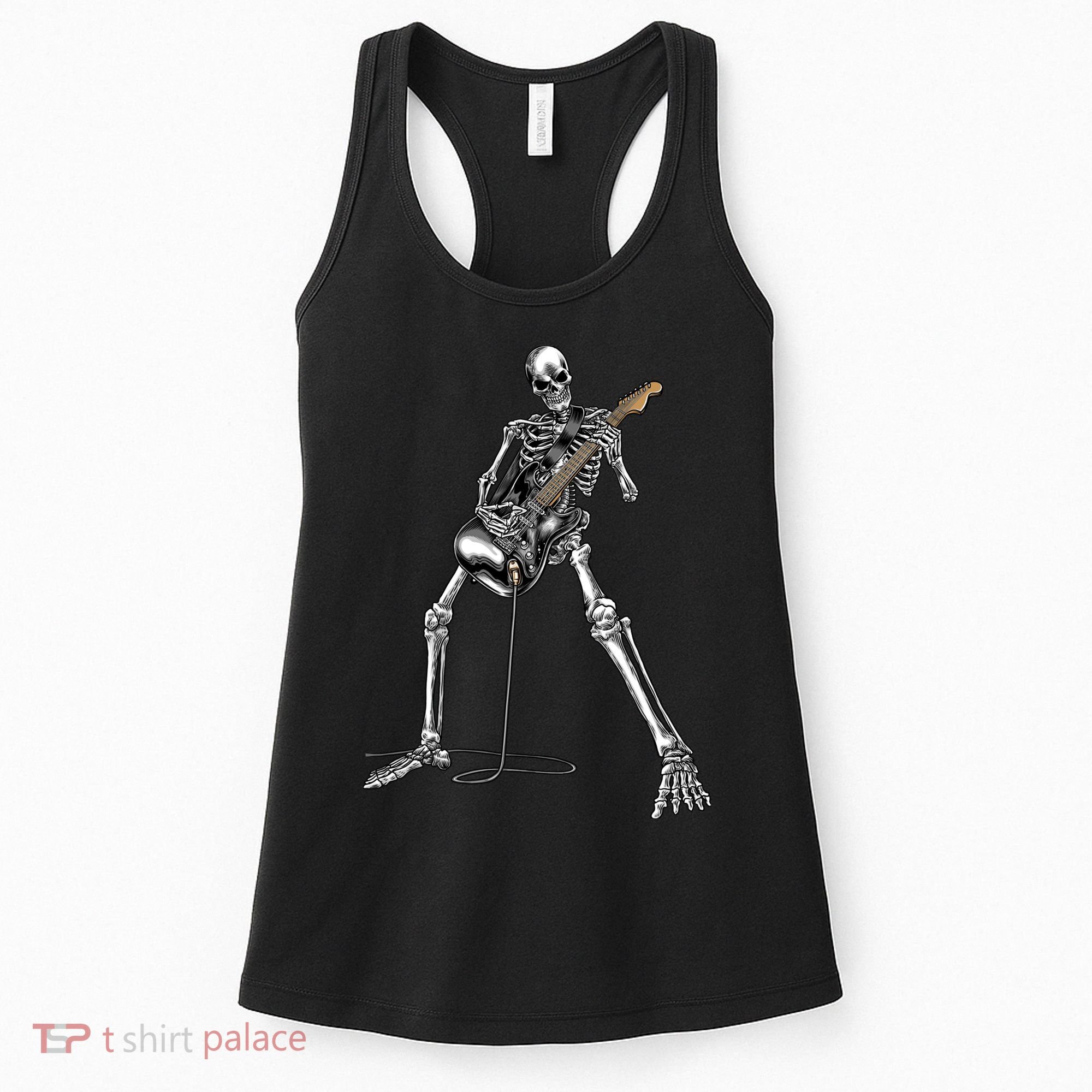 Halloween Skeleton Playing Guitar Rock And Roll Band Tees Women's Tank Top