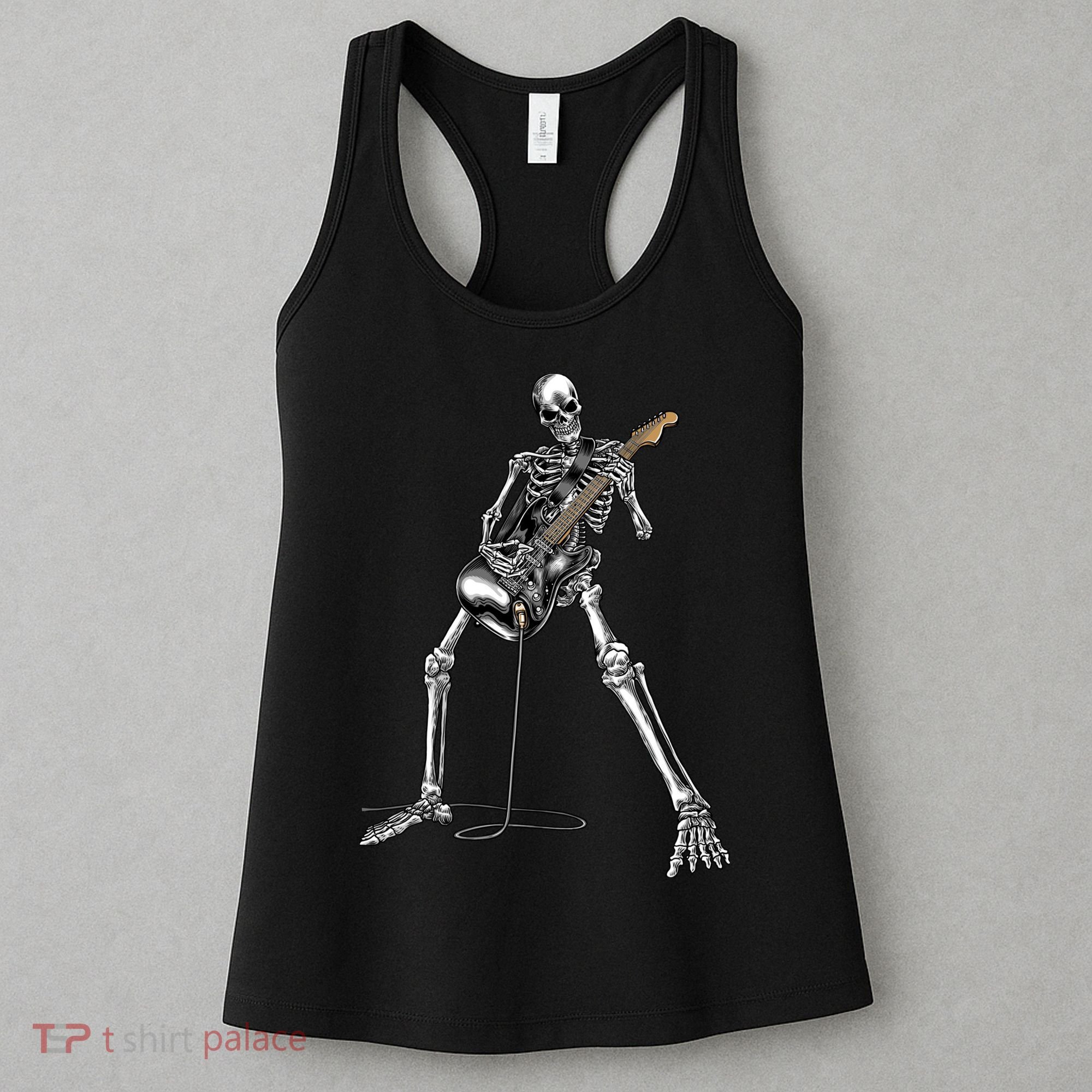 Halloween Skeleton Playing Guitar Rock And Roll Band Tees Women's Tank Top