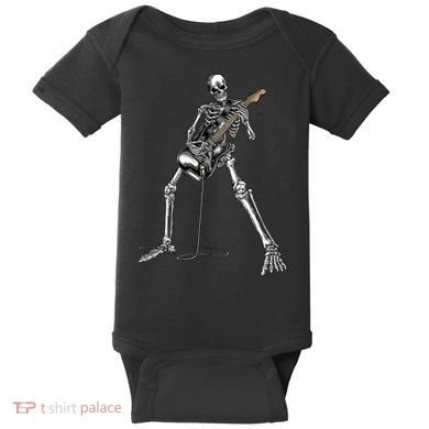Halloween Skeleton Playing Guitar Rock And Roll Band Tees Baby Bodysuit