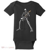 Halloween Skeleton Playing Guitar Rock And Roll Band Tees Baby Bodysuit thumb 0