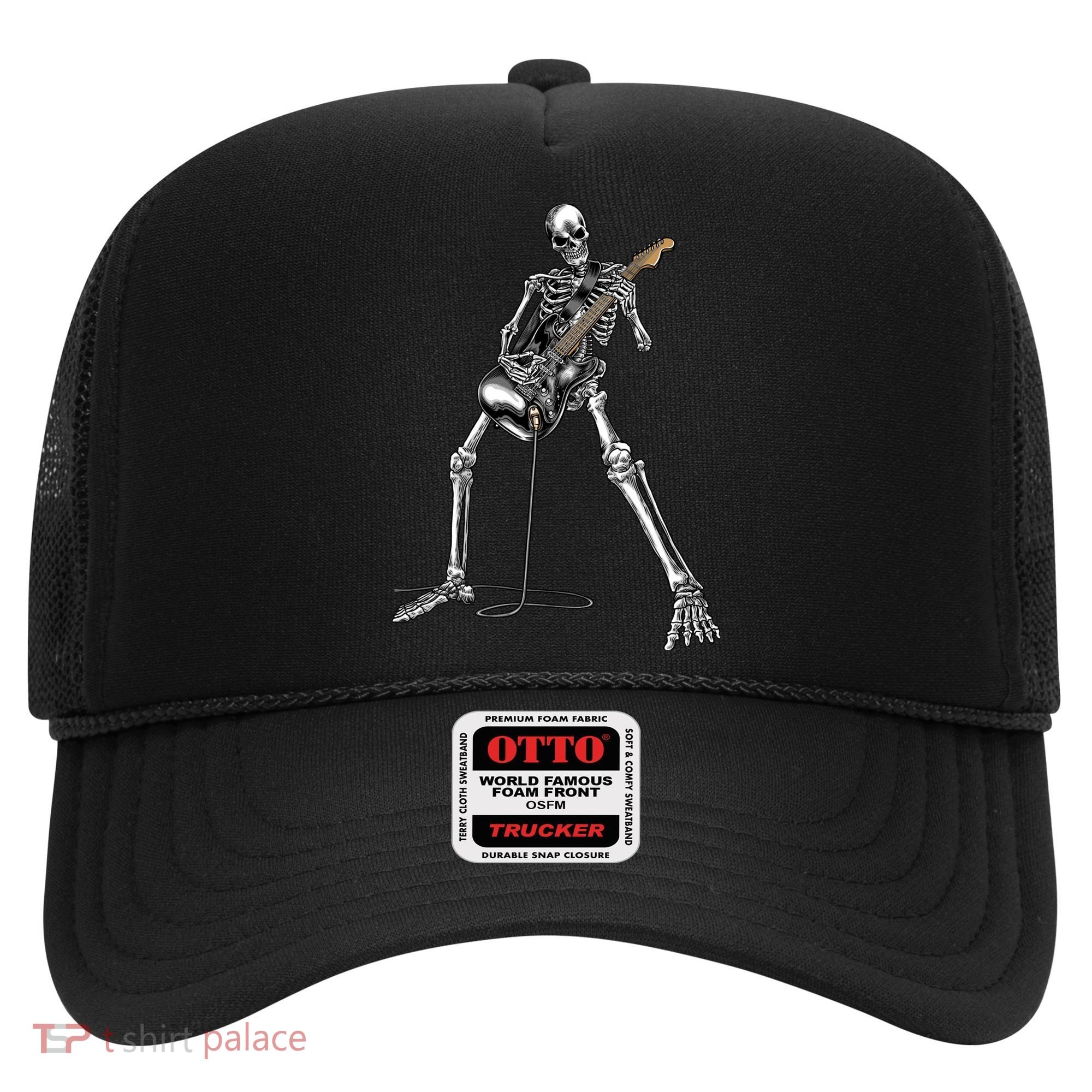 Halloween Skeleton Playing Guitar Rock And Roll Band Tees Hat