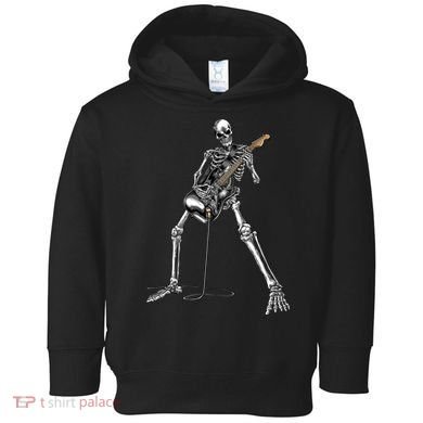 Halloween Skeleton Playing Guitar Rock And Roll Band Tees Toddler Hoodie