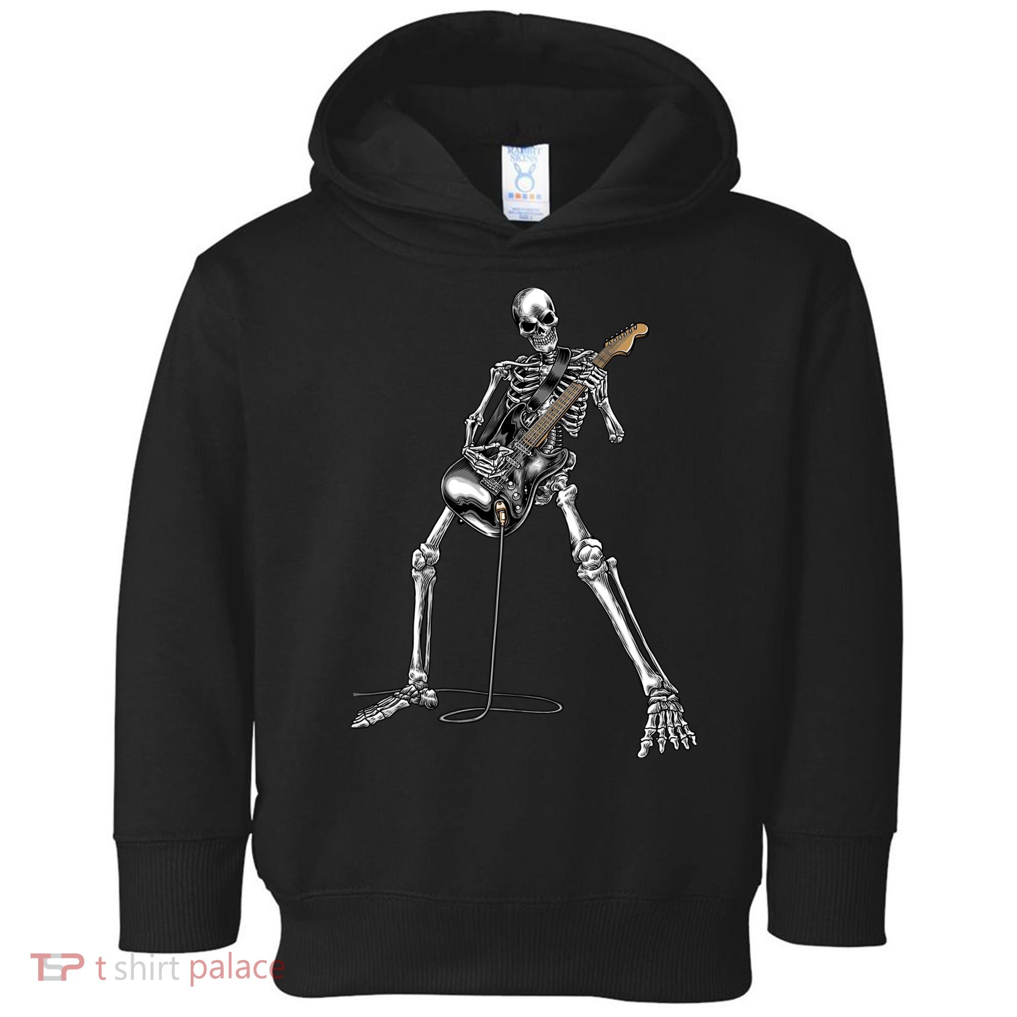 Halloween Skeleton Playing Guitar Rock And Roll Band Tees Toddler Hoodie
