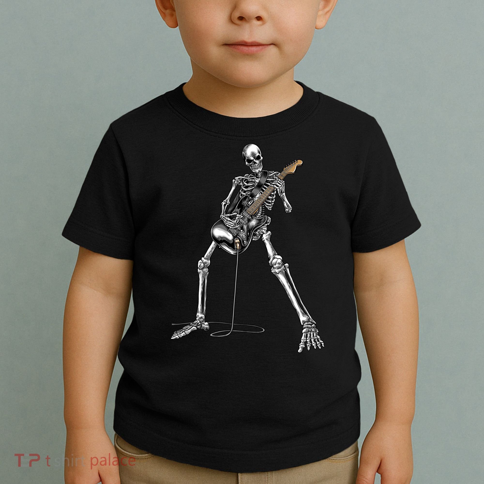 Halloween Skeleton Playing Guitar Rock And Roll Band Tees Toddler T-Shirt