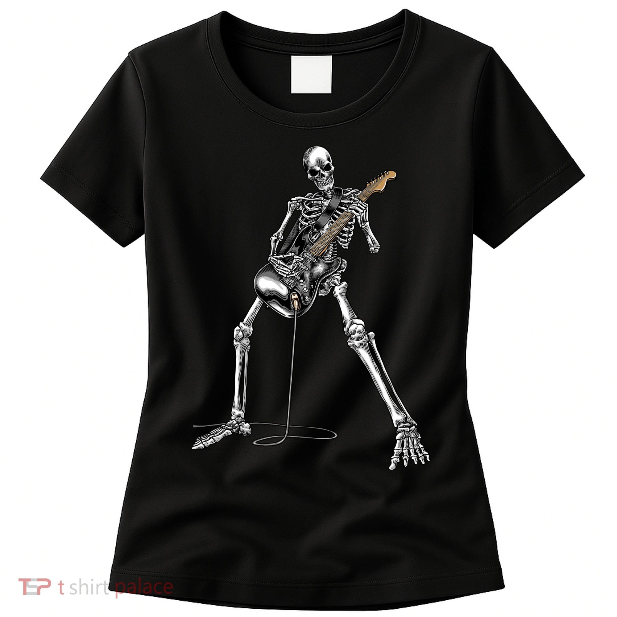 Halloween Skeleton Playing Guitar Rock And Roll Band Tees Women's T-Shirt