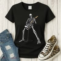 Halloween Skeleton Playing Guitar Rock And Roll Band Tees Women's T-Shirt thumb 3