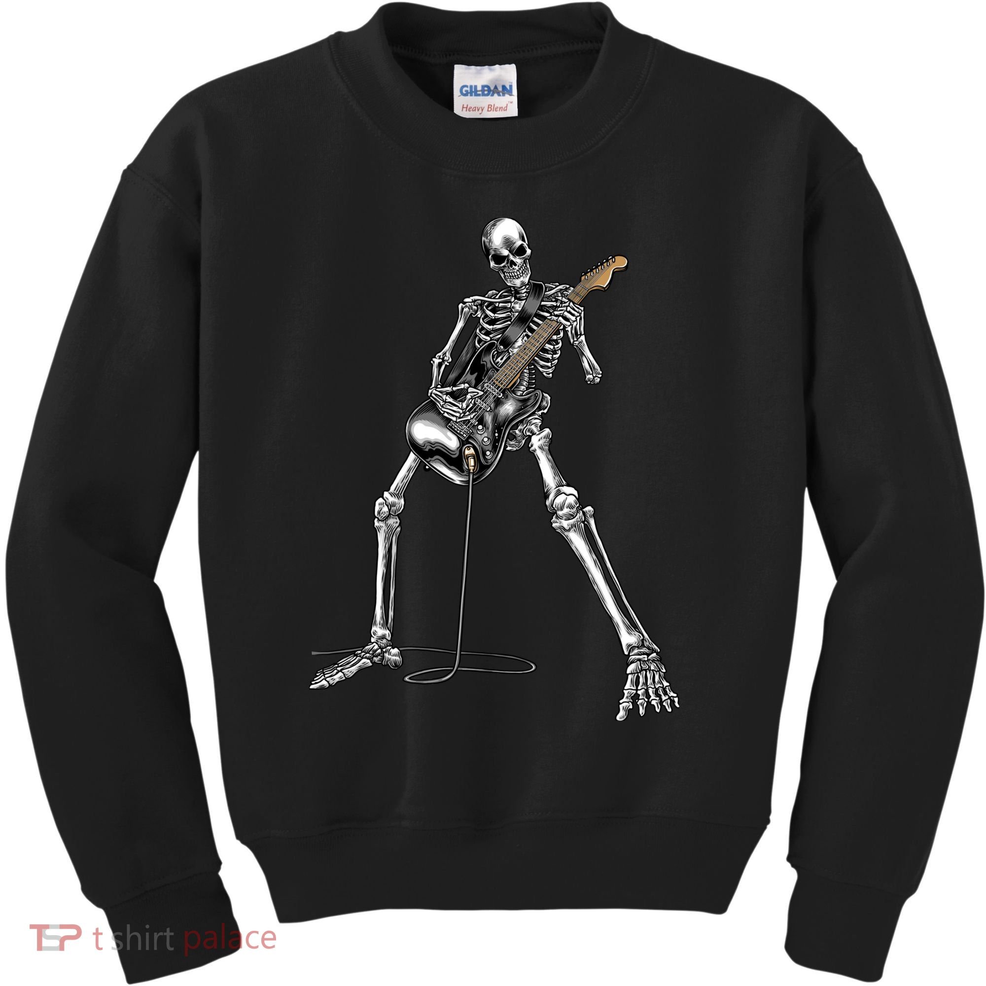 Halloween Skeleton Playing Guitar Rock And Roll Band Tees Kids Sweatshirt