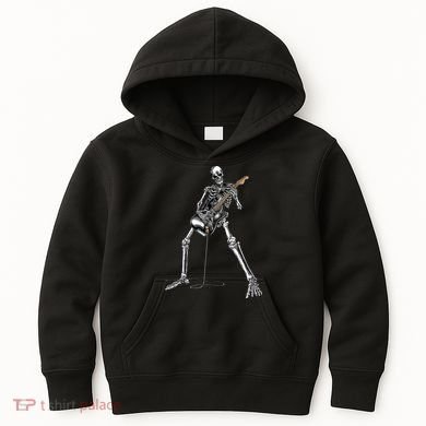Halloween Skeleton Playing Guitar Rock And Roll Band Tees Kids Hoodie