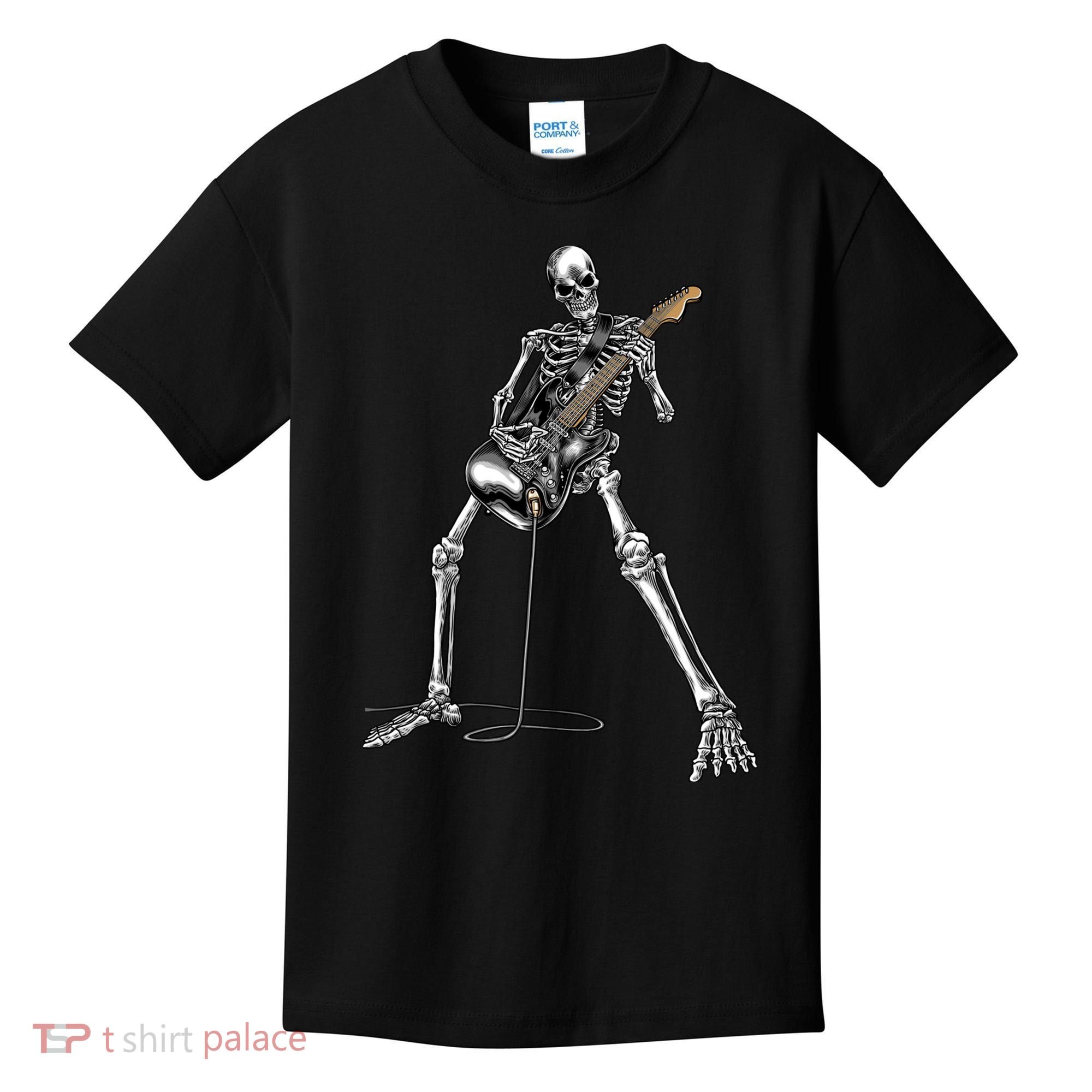 Halloween Skeleton Playing Guitar Rock And Roll Band Tees Kids T-Shirt