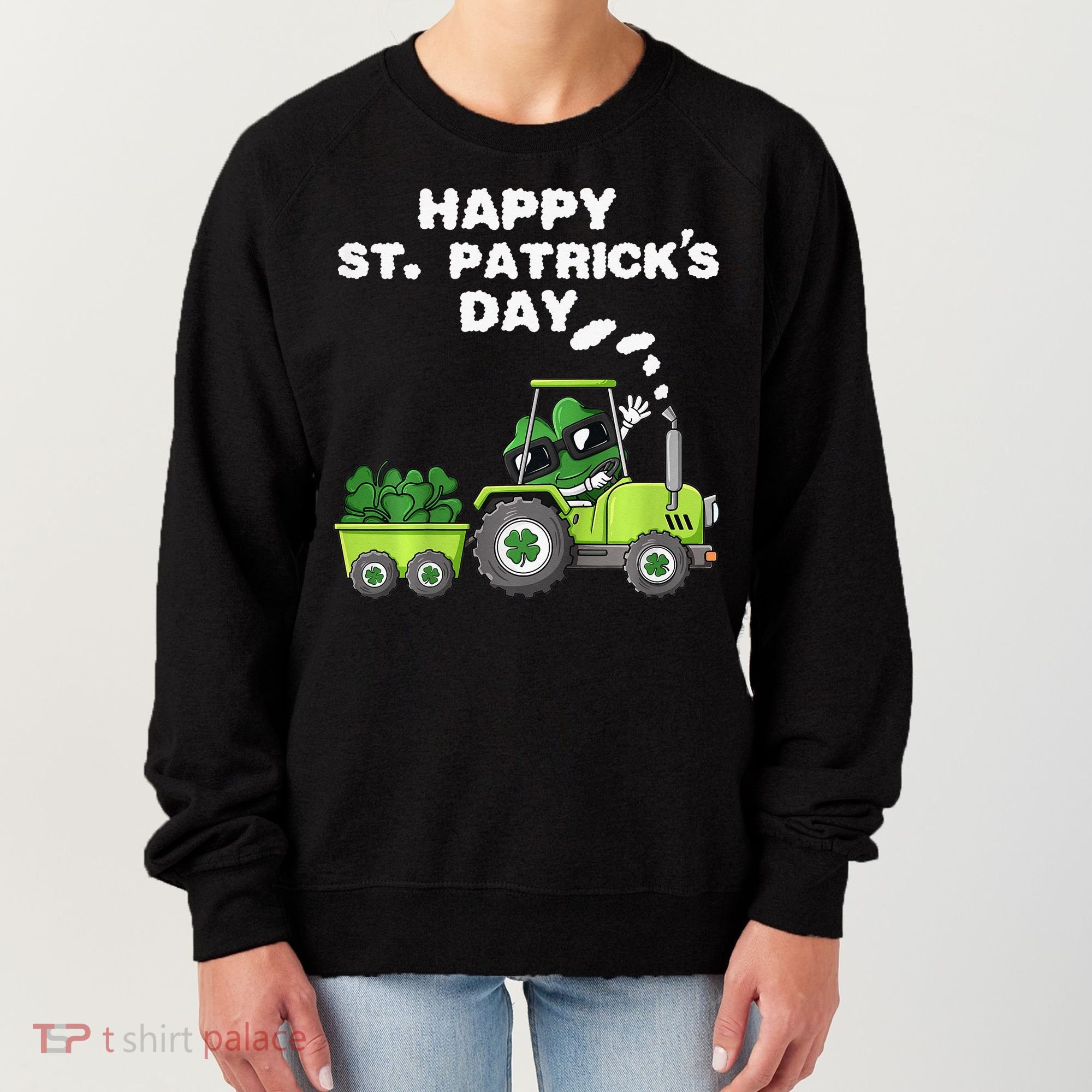 Happy St Patricks Day Shamrock Tractor Clover Women's Sweatshirt