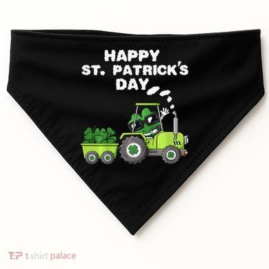 Happy St Patricks Day Shamrock Tractor Clover USA-Made Doggie Bandana