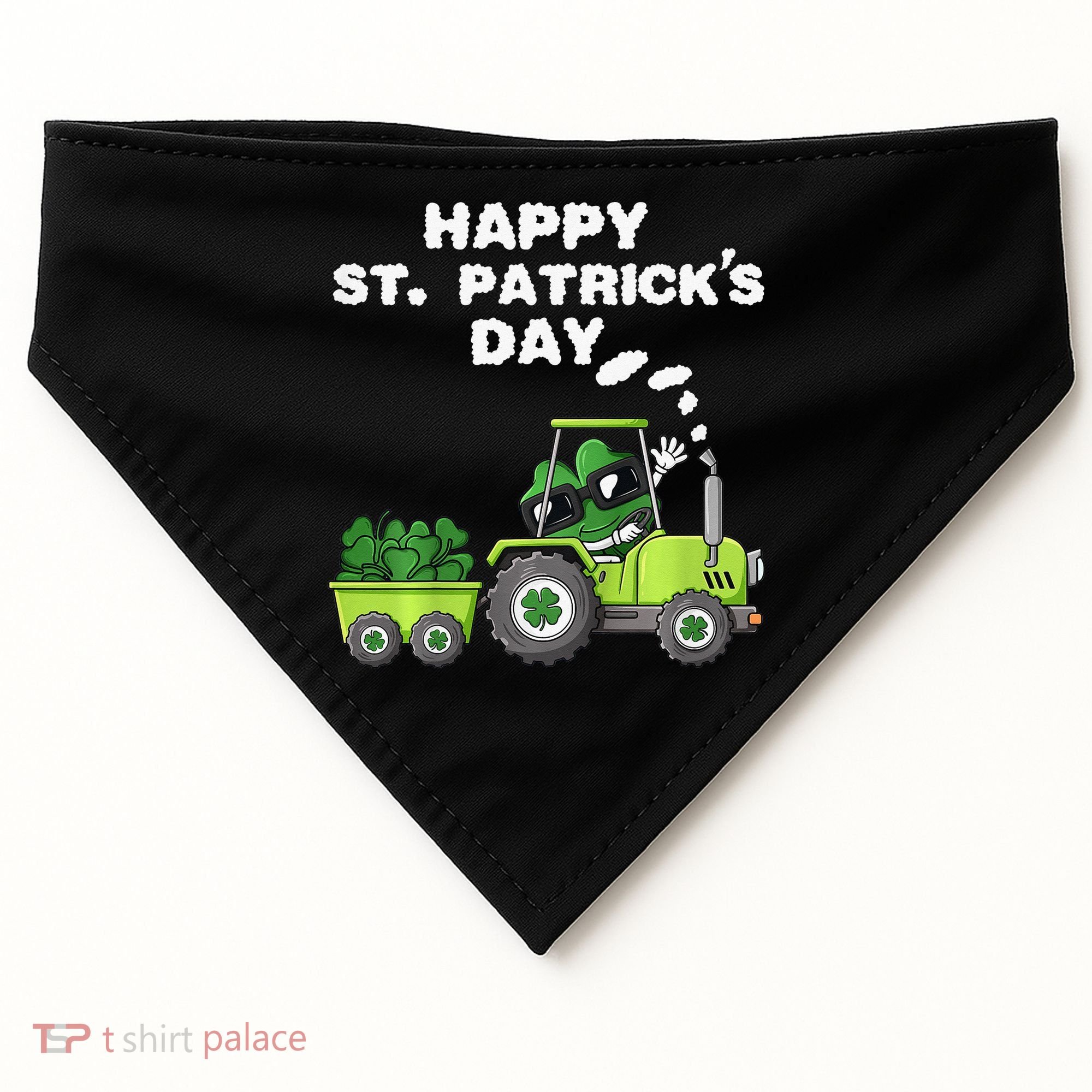 Happy St Patricks Day Shamrock Tractor Clover USA-Made Doggie Bandana
