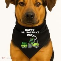 Happy St Patricks Day Shamrock Tractor Clover USA-Made Doggie Bandana thumb 1