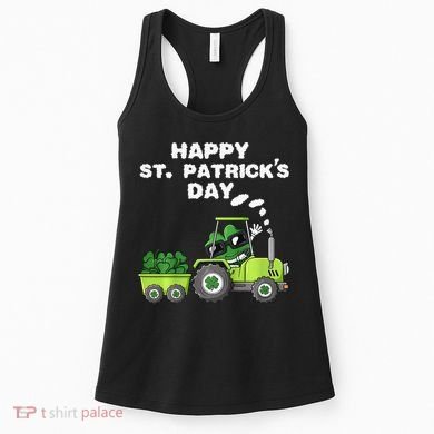 Happy St Patricks Day Shamrock Tractor Clover Women's Tank Top