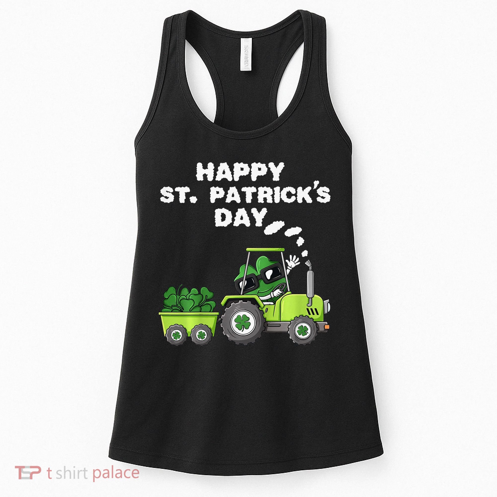 Happy St Patricks Day Shamrock Tractor Clover Women's Tank Top