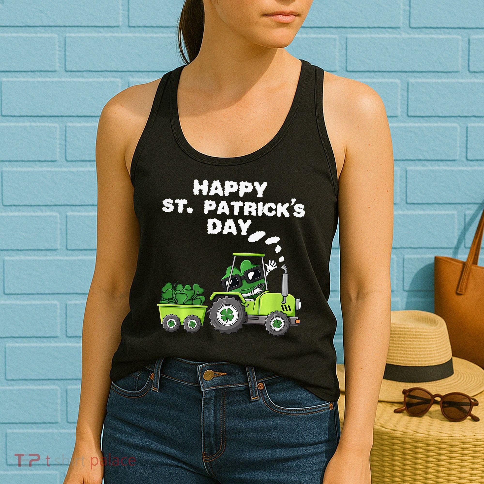 Happy St Patricks Day Shamrock Tractor Clover Women's Tank Top