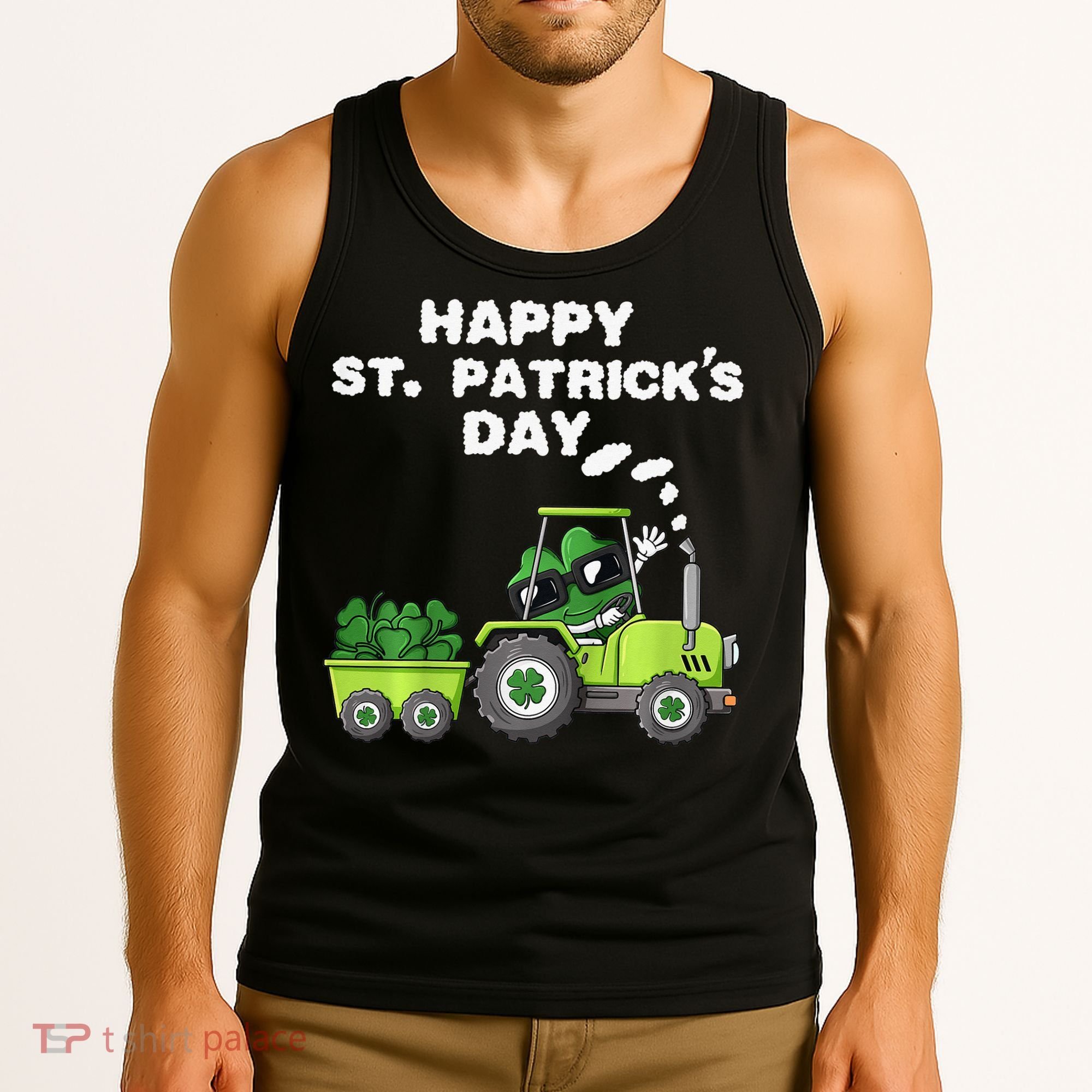 Happy St Patricks Day Shamrock Tractor Clover Tank Top