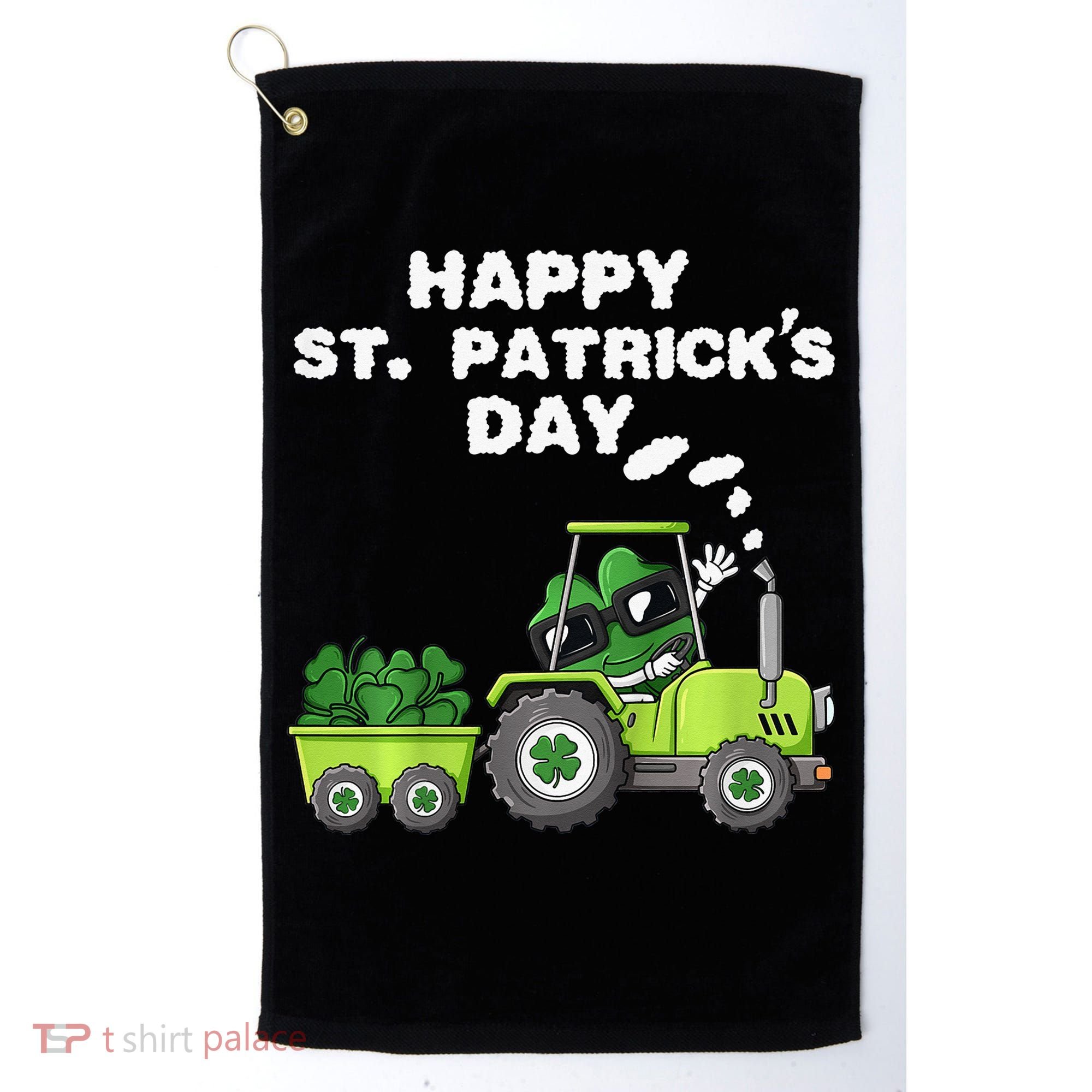 Happy St Patricks Day Shamrock Tractor Clover Golf Towel