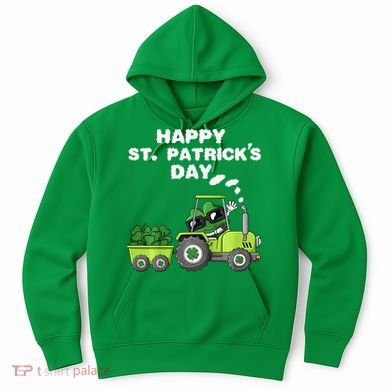 Happy St Patricks Day Shamrock Tractor Clover Hoodie