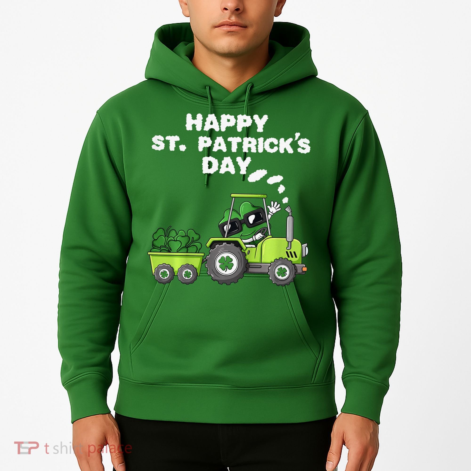 Happy St Patricks Day Shamrock Tractor Clover Hoodie