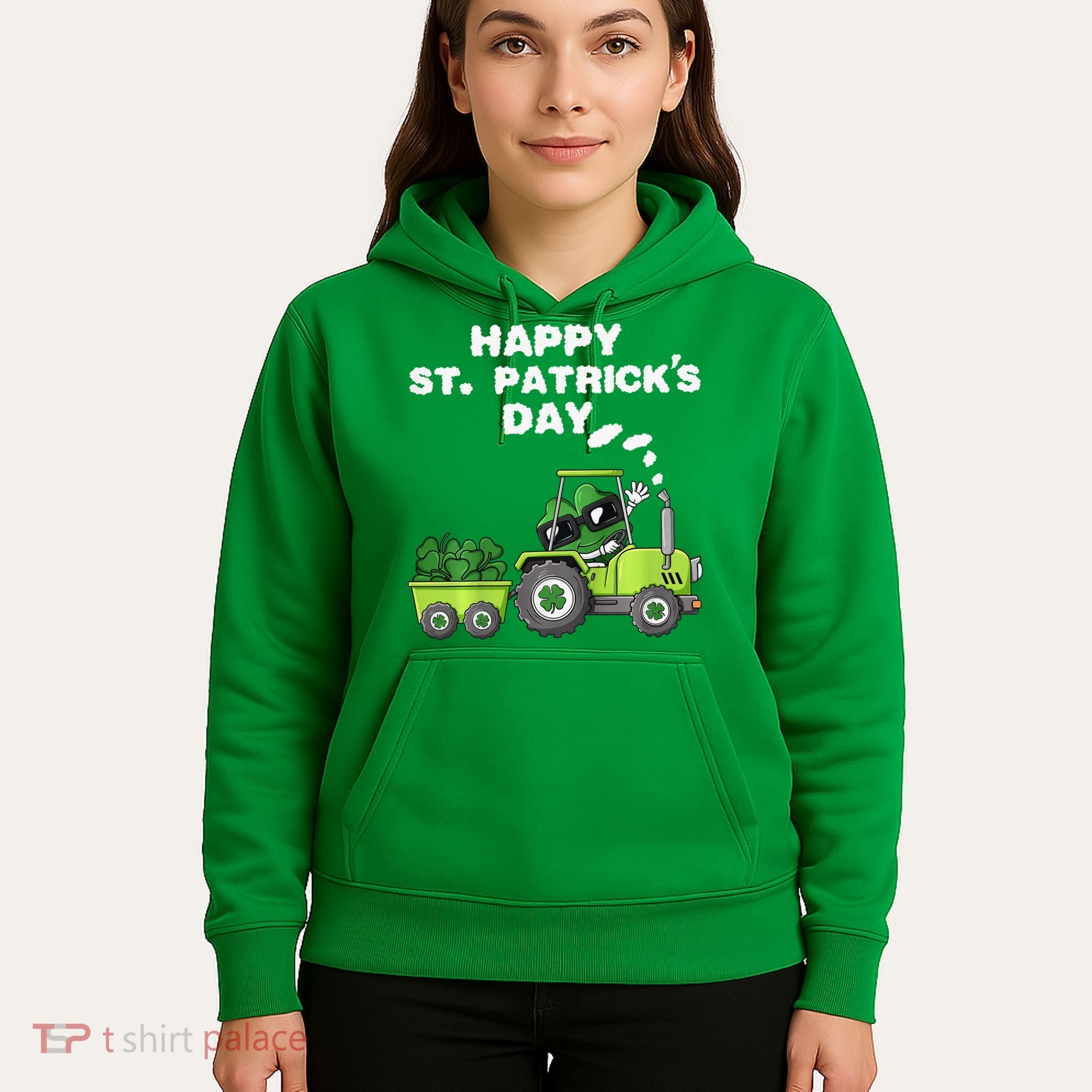 Happy St Patricks Day Shamrock Tractor Clover Hoodie
