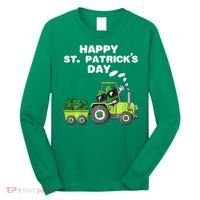 Happy St Patricks Day Shamrock Tractor Clover Long Sleeve Shirt thumb 0