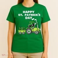 Happy St Patricks Day Shamrock Tractor Clover T-Shirt thumb 4