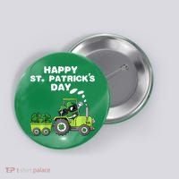 Happy St Patricks Day Shamrock Tractor Clover Button thumb 0