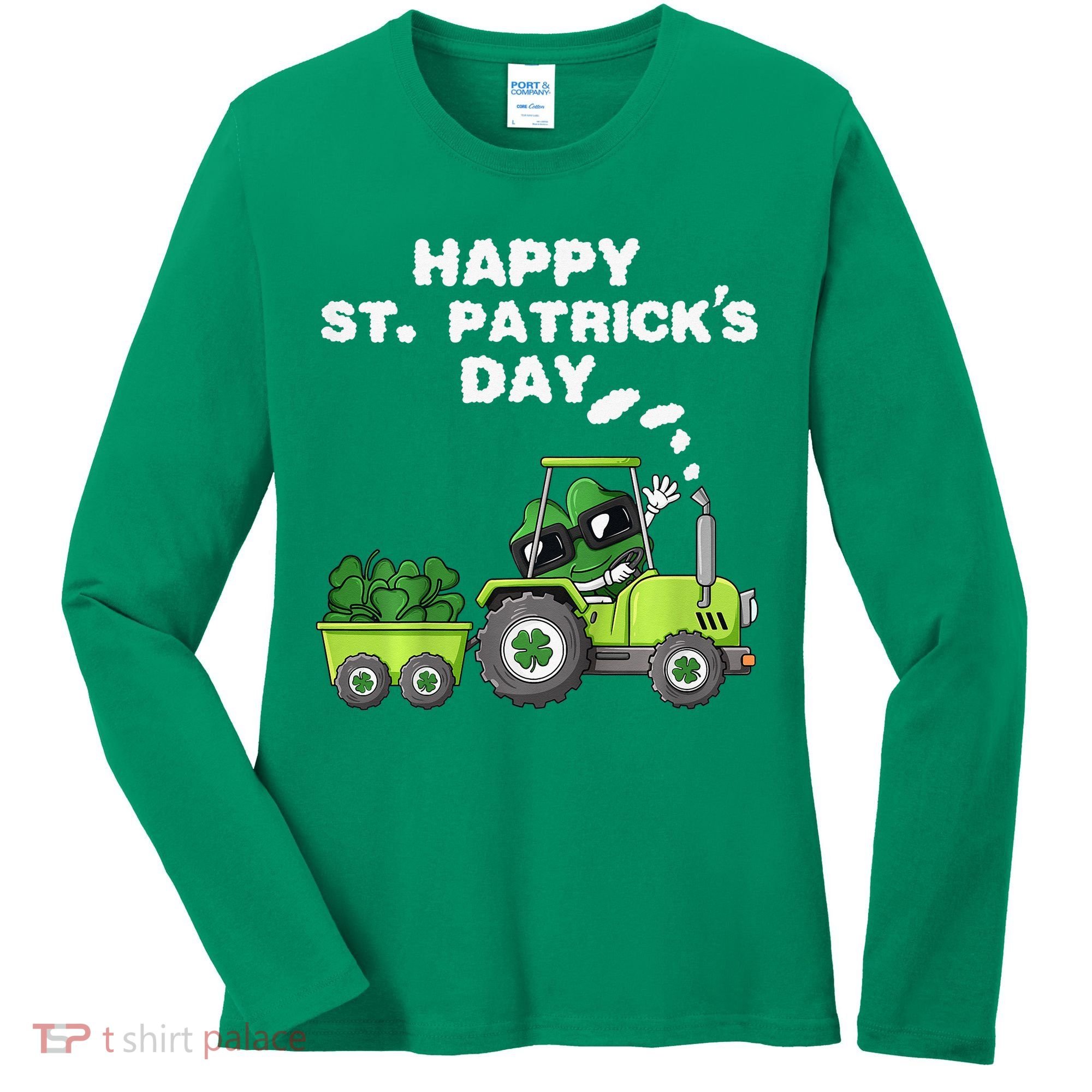 Happy St Patricks Day Shamrock Tractor Clover Women's Long Sleeve Shirt