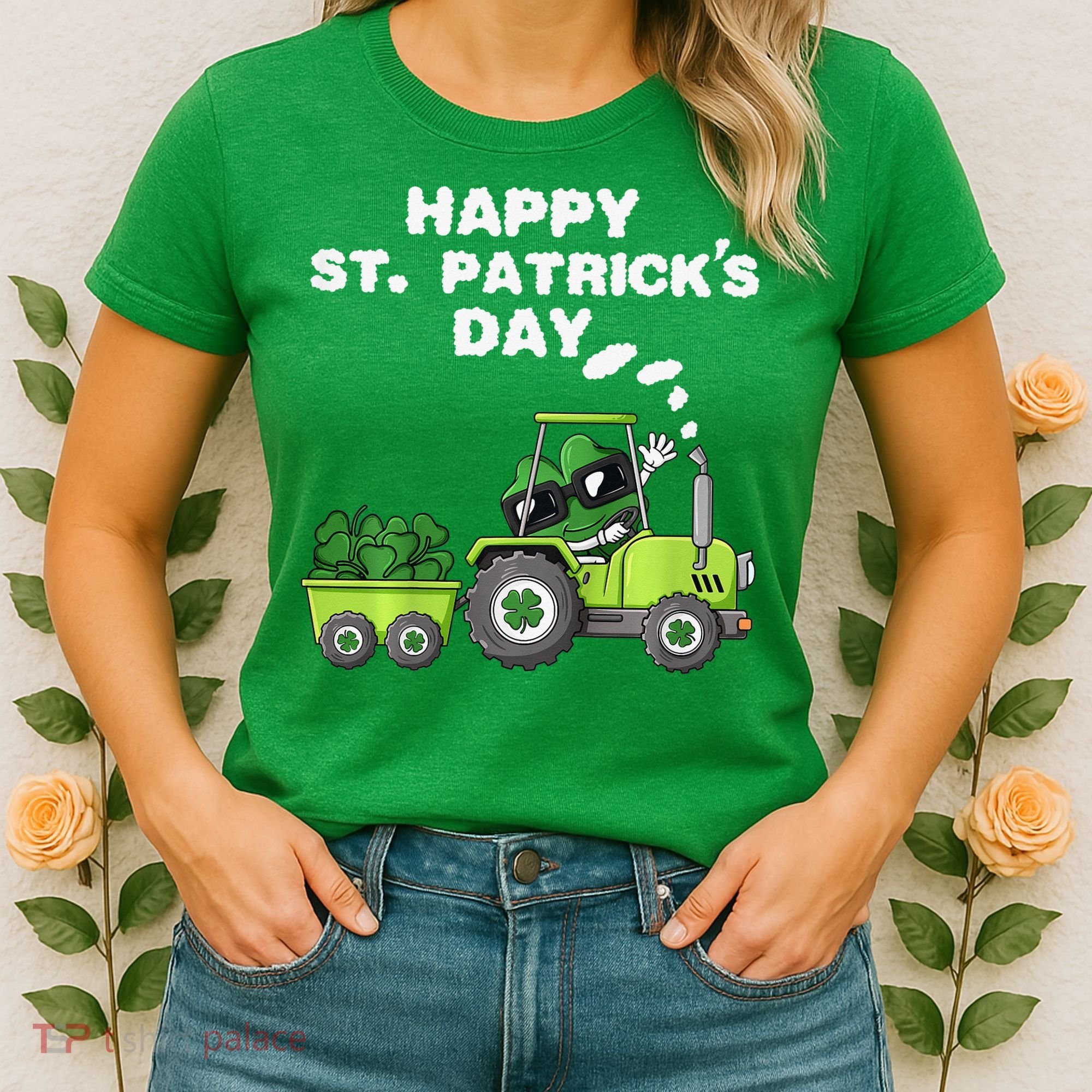 Happy St Patricks Day Shamrock Tractor Clover Women's T-Shirt