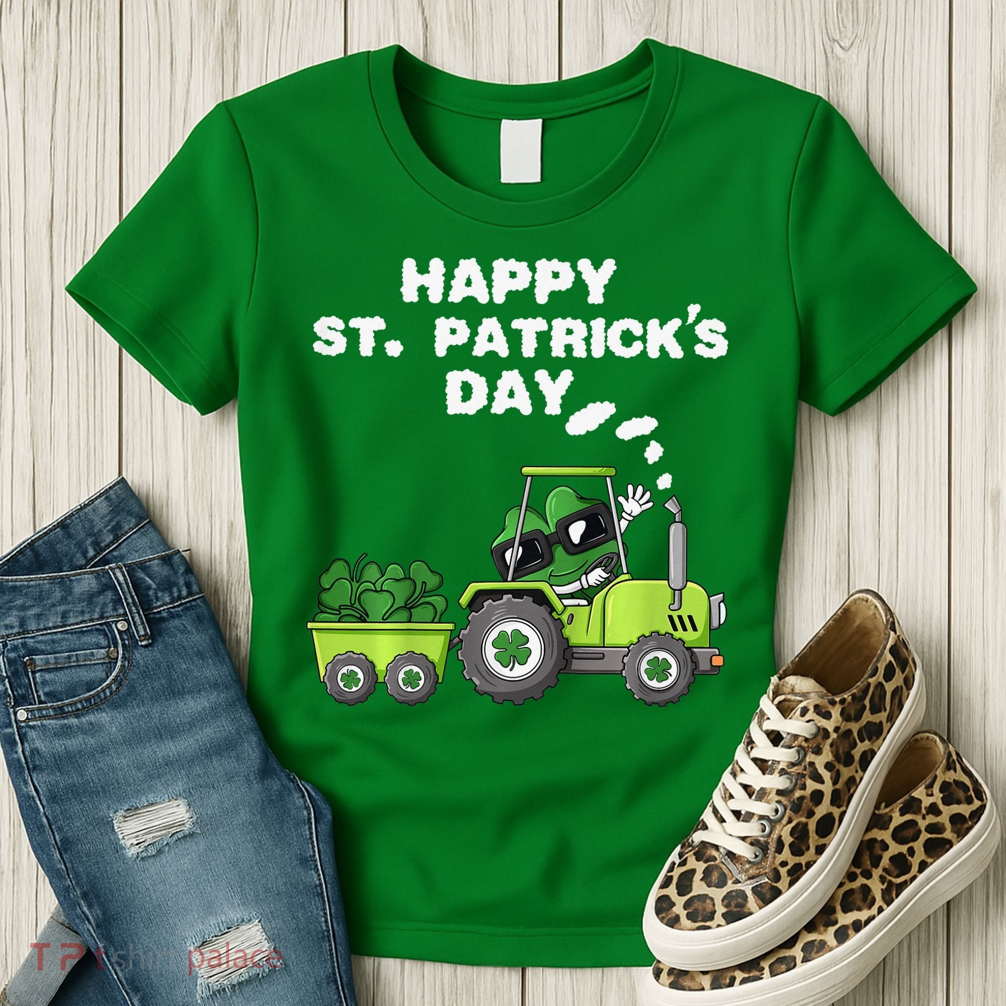 Happy St Patricks Day Shamrock Tractor Clover Women's T-Shirt
