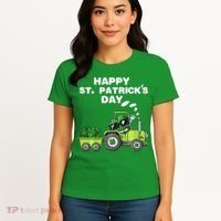 Happy St Patricks Day Shamrock Tractor Clover Women's T-Shirt thumb 4