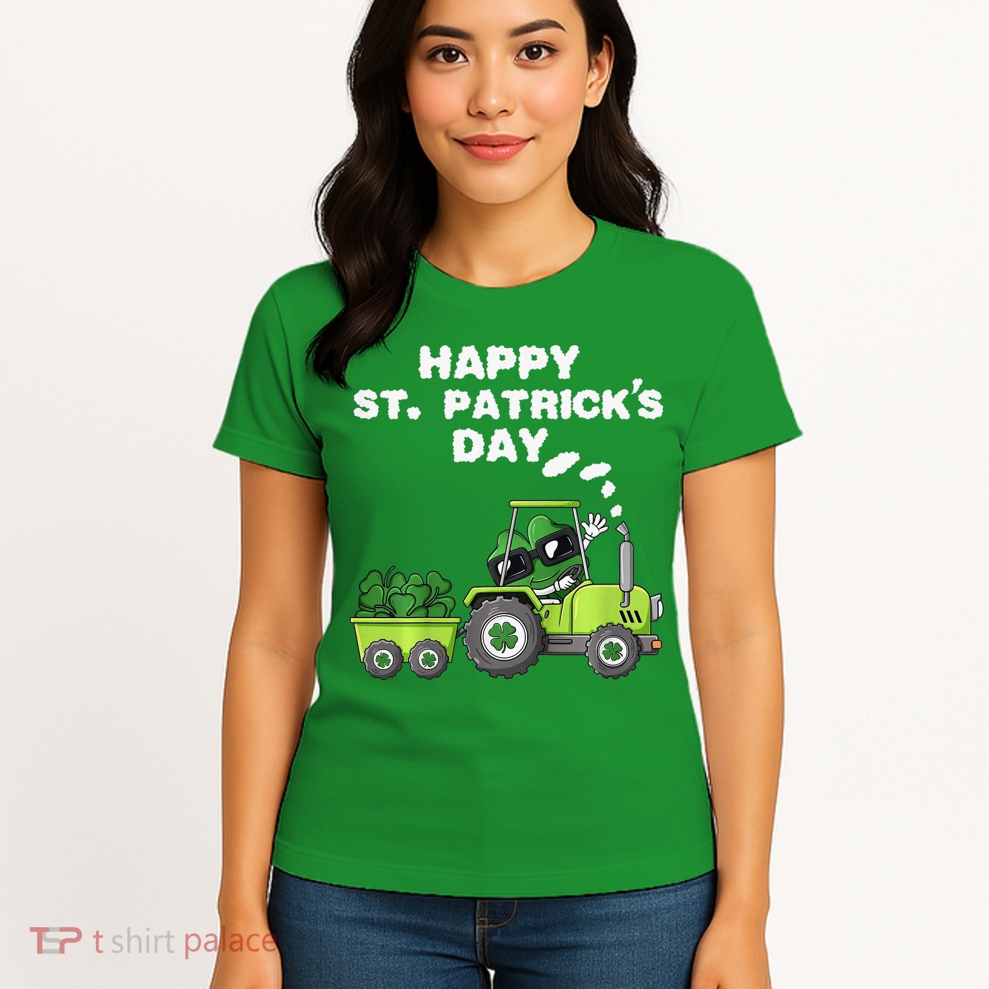 Happy St Patricks Day Shamrock Tractor Clover Women's T-Shirt