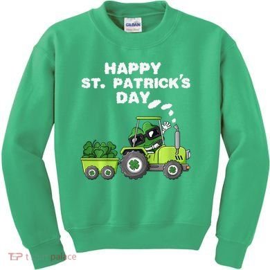 Happy St Patricks Day Shamrock Tractor Clover Kids Sweatshirt