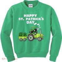 Happy St Patricks Day Shamrock Tractor Clover Kids Sweatshirt thumb 0