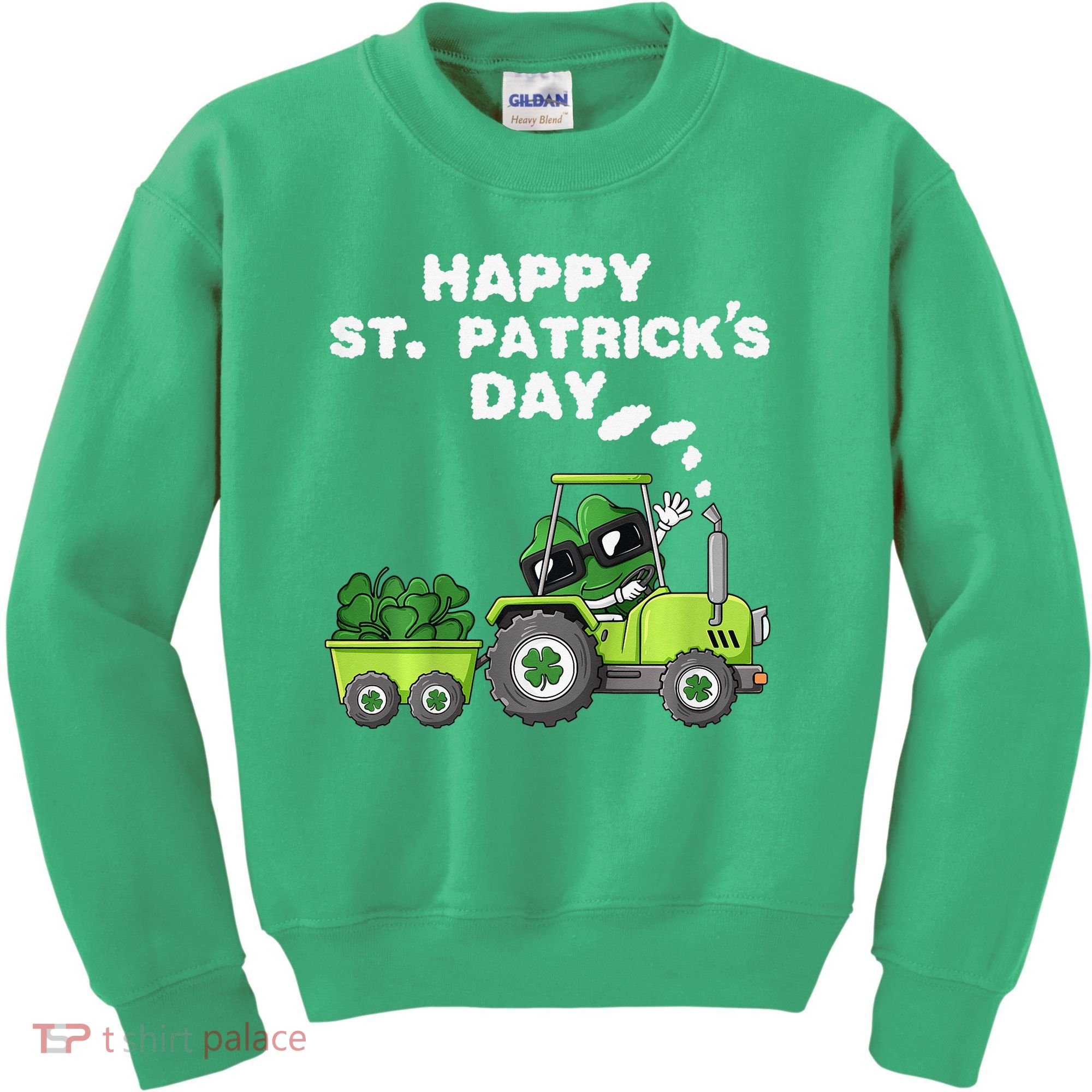 Happy St Patricks Day Shamrock Tractor Clover Kids Sweatshirt