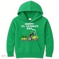 Happy St Patricks Day Shamrock Tractor Clover Kids Hoodie thumb 0