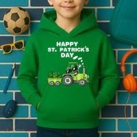 Happy St Patricks Day Shamrock Tractor Clover Kids Hoodie thumb 2