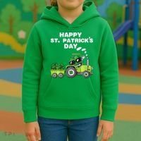 Happy St Patricks Day Shamrock Tractor Clover Kids Hoodie thumb 3