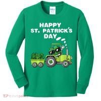 Happy St Patricks Day Shamrock Tractor Clover Kids Long Sleeve Shirt thumb 0