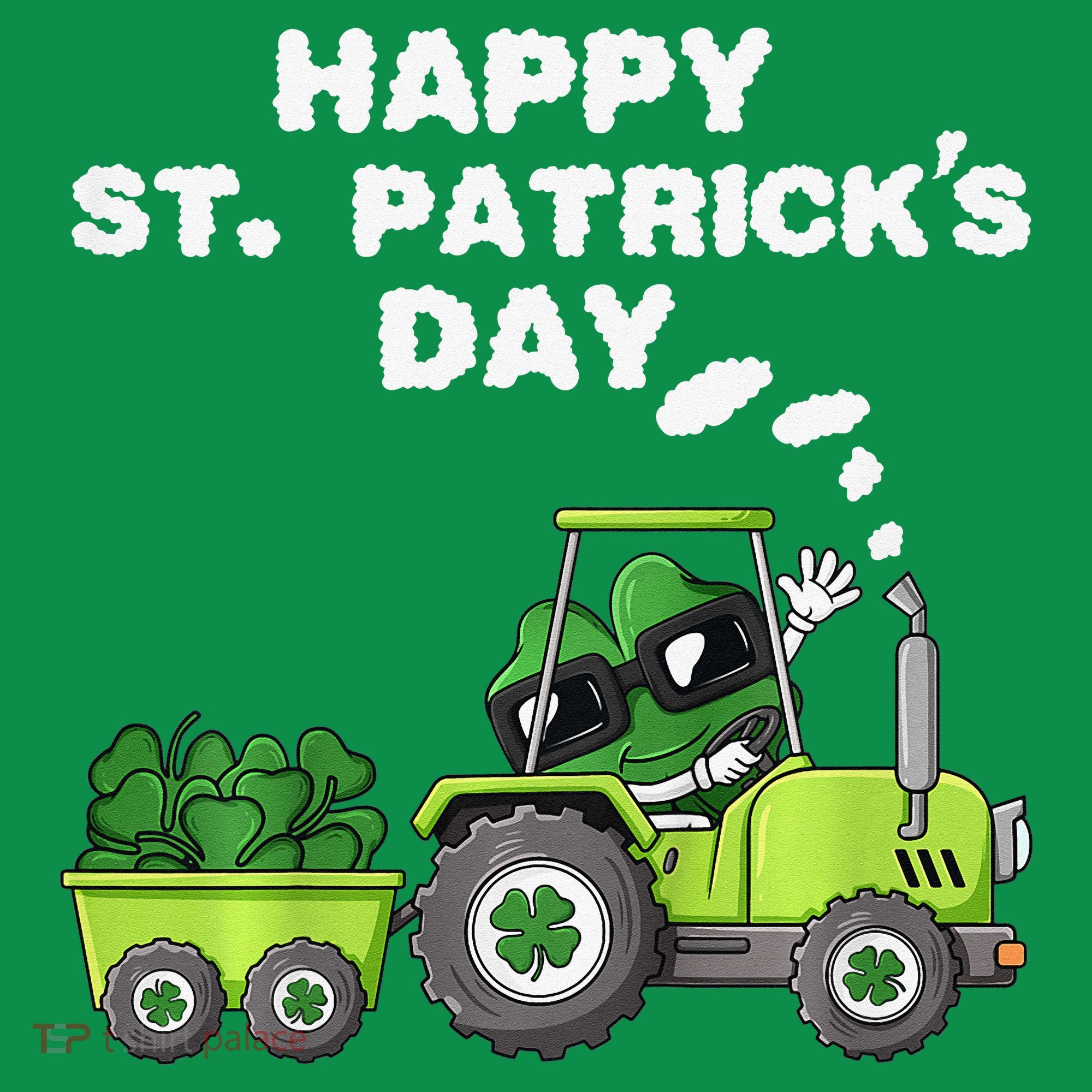 Happy St Patricks Day Shamrock Tractor Clover Kids Long Sleeve Shirt