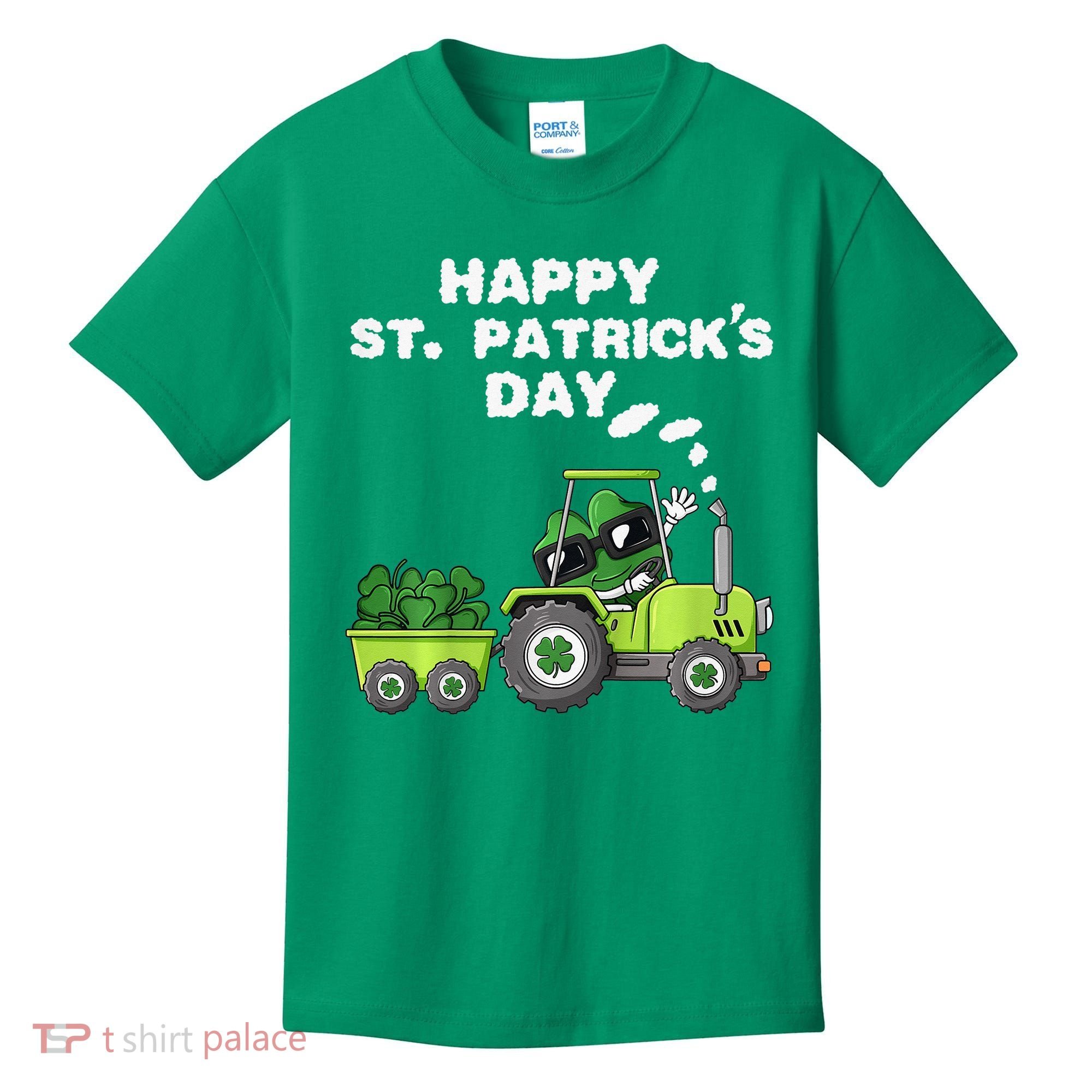 Happy St Patricks Day Shamrock Tractor Clover Kids T-Shirt